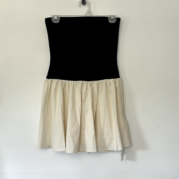 Commense Patchwork Strapless Two Toned Mixed Media Drop Waist Mini Dress - Picture 6 of 7